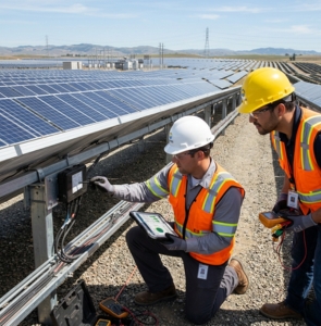 engineers inspecting solar plant
